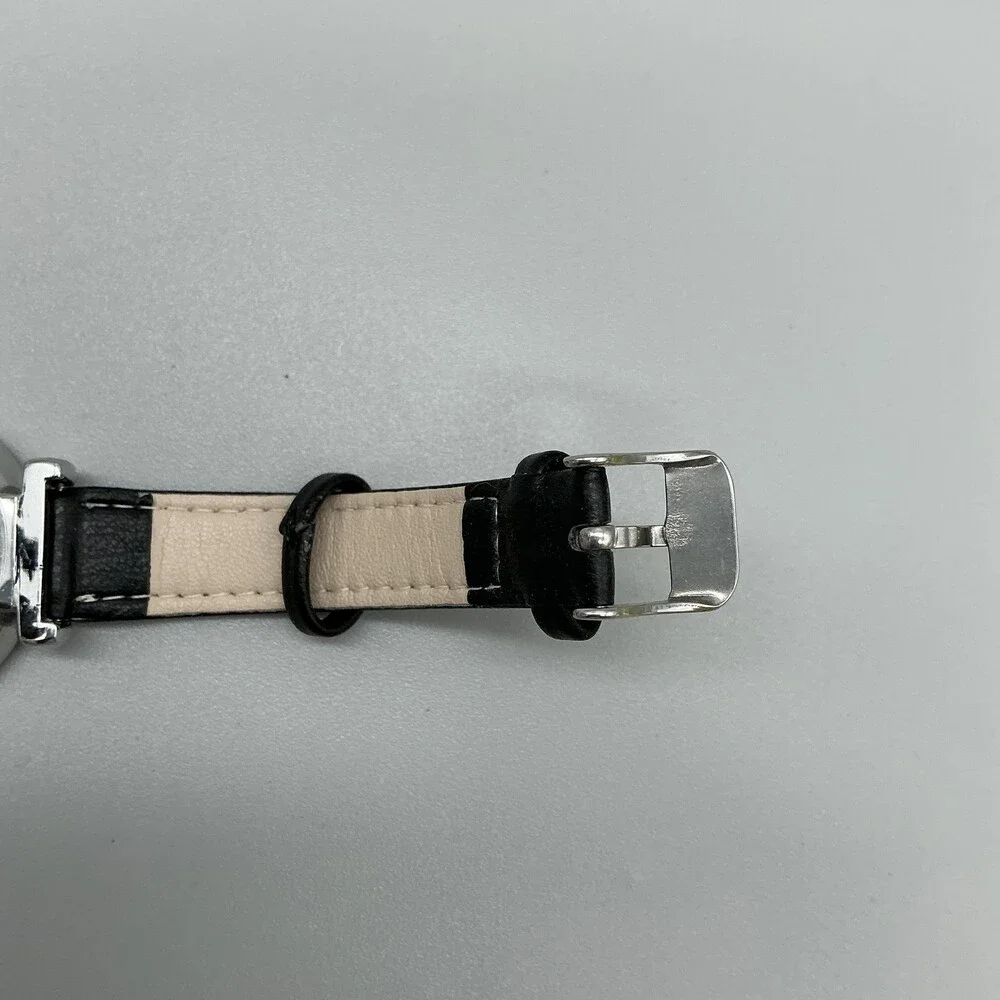 Jones New York 14986 Womens Watch 34mm Black Dial Leather Silver Tone New Batt